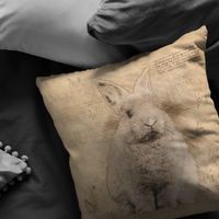 Easter Bunny Throw Pillow | Vintage Rustic Renaissance Sketch Style Pillow or Zip Cover | Earth Tone Beige Brown Easter Living Room Decor