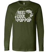 Reel Cool Pop Pop crewneck t-shirt for men. Makes a great Father's Day gift, Christmas gift or birthday present for any grandpa callecd Pop Pop who loves fishing.