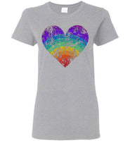 Rainbow Heart Gay Pride LGBTQ Distressed Vintage Style T-Shirt for Women