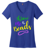 Mardi Gras V-Neck T-Shirt for Women and Teen Girls Throw Me the Beads