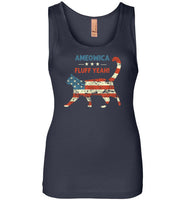 Ameowica Fluff Yeah! Funny Patriotic Cat 4th of July Tank Top for Women