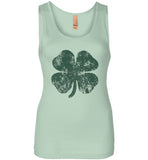 Distressed Shamrock St Patricks Day Tank Top for Women and Teen Girls