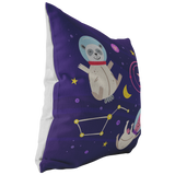 Panda and Bunny in Space Pillow Cover | Space Theme Baby Shower Gift | Kids Boy Girl Astronaut Animal Room Decor