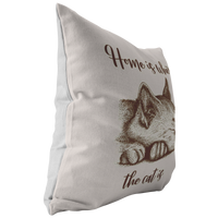 Home Is Where the Cat Is Pillow Cover | Birthday or Mothers Day Idea Gift for Cat Lover | Beige Brown Tan Home Decor for Couch or Bed