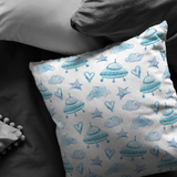 Blue and White UFO Hearts Stars & Clouds Pillow Cover for Baby Nursery Kids Teen Boy |