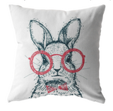 Easter Bunny with Red Glasses and Bow Tie Throw Pillow or Zip Pillow Cover | Spring Farmhouse Decor