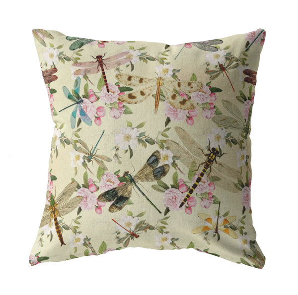Dragonflies and Flowers Pink Blue Green Pillow or Pillow Cover | Spring Home Decor | Easter Decorations