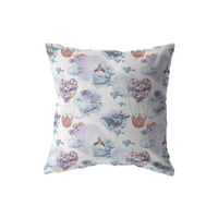 Nautical Pillow Cover | Pink and Blue Whales and Bears in Heart Air Balloon for Nursery or Kids