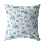 Blue and White UFO Hearts Stars & Clouds Pillow Cover for Baby Nursery Kids Teen Boy |