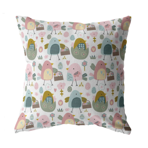 Easter Chicks Throw Pillow Cover | Pastel Pink Blue Green White Pattern | Spring Home Decor