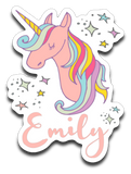 Rainbow Unicorn Decal with Name Emily for Girls