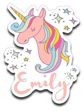Rainbow Unicorn Decal with Name Emily for Girls