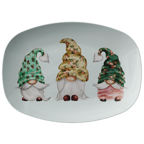 Floral Easter Gnomes Serving Platter | Mint Green Pink | Shabby Chic Appetizer Tray | Gnome Easter Decor