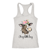 Hay Girl Hay Cow Tank Top | Funny Racerback Tanks for Women | Country Girl Cow Lover Gift Boho Floral Cow Birthday Present Mothers Day Ideas