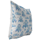 Blue Rocket Ship Pillow Cover | Baby Nursery or Kids Boys Room Decor
