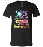 October Girls are Sunshine Mixed with a Little Hurricane V-Neck Shirt