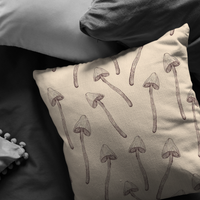 Magic Mushroom Pillow Cover | Psilocybin Mushroom Home Decor | Beige Brown Neutral Earth Tones