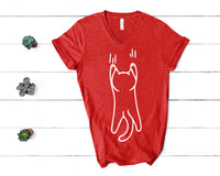 Cat Hanging from Shirt V-Neck Design for Men and Women