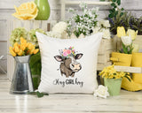Hay Girl Hay Funny Cow Heifer Floral Throw Pillow Cover