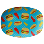 Hamburger and Hot Dog Pattern Grilling Platter | Cute BBQ Barbecue Grill Serving Tray