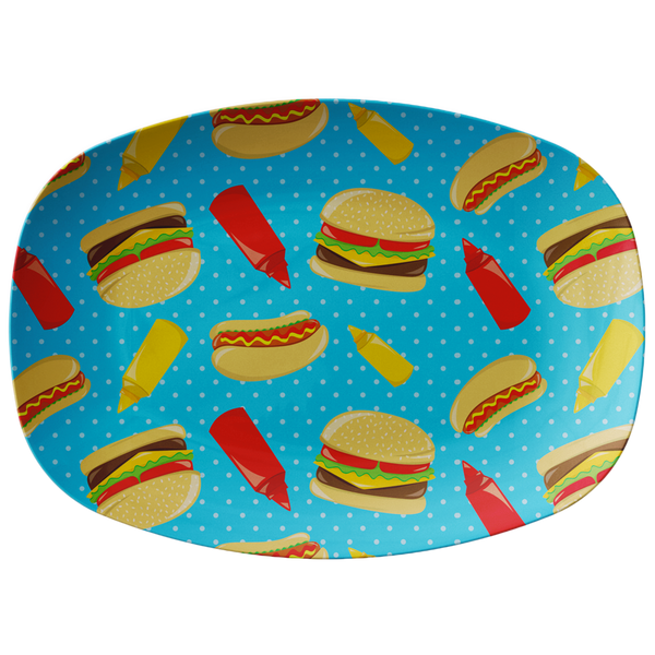 Hamburger and Hot Dog Pattern Grilling Platter | Cute BBQ Barbecue Grill Serving Tray