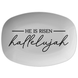 He Is Risen Hallelujah Easter Serving Platter | Religious Appetizer Tray Farmhouse Rustic Country Minimalist Decor