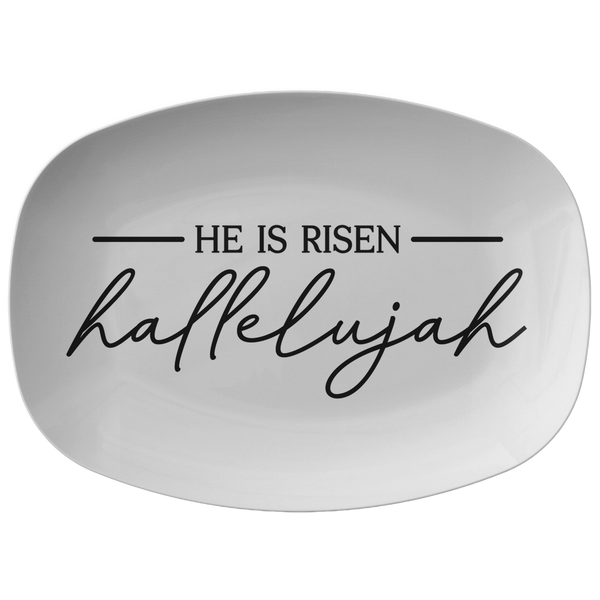 He Is Risen Hallelujah Easter Serving Platter | Religious Appetizer Tray Farmhouse Rustic Country Minimalist Decor