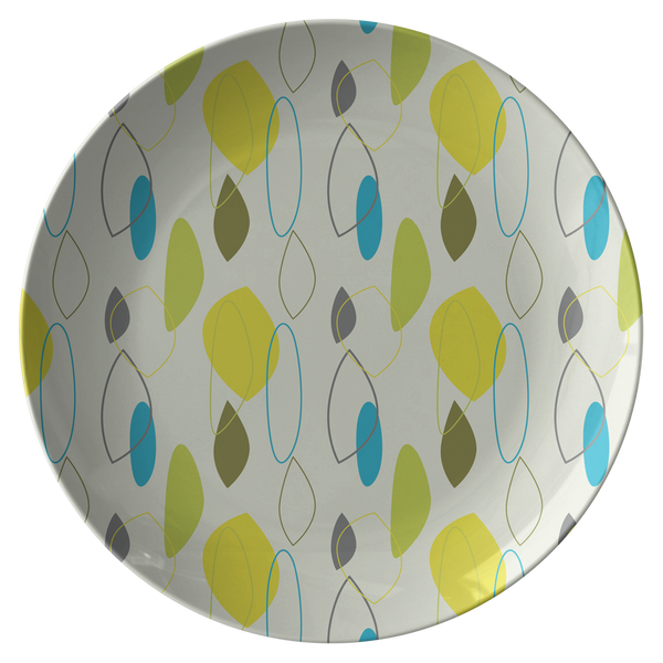 Mid Century Modern Plates | Teal Blue Green Yellow Geometric Pattern