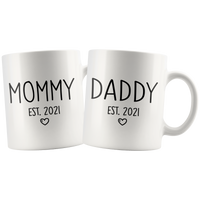 Mommy and Daddy Est 2021 Matching Mug Set