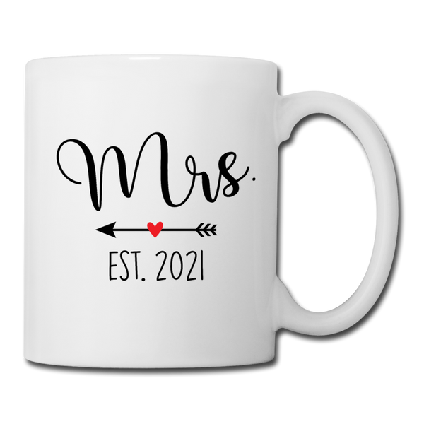 Mrs Est 2021 Ceramic Mug for Her - Newlywed Gift for Women - white