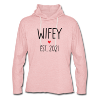 Wifey Est 2021 Lightweight Terry Hoodie - cream heather pink