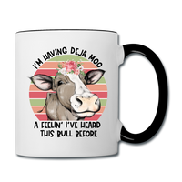 I'm Having Deja Moo A Feeling I've Heard This Bull Before Contrast Handle Coffee Mug - white/black