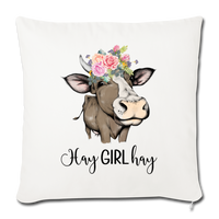 Hay Girl Hay Funny Cow Heifer Floral Throw Pillow Cover - natural white