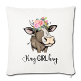 Hay Girl Hay Funny Cow Heifer Floral Throw Pillow Cover - natural white
