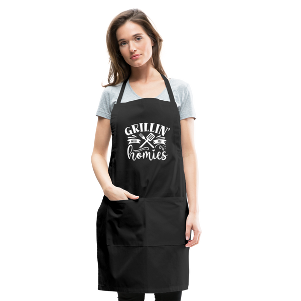 Grillin' with My Homies Adjustable Apron with Pockets for Women - black