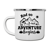 And So the Adventure Begins Camping Mug - white