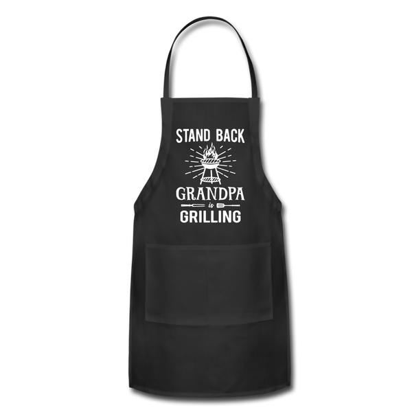Stand Back Grandpa Is Grilling Adjustable Apron - black