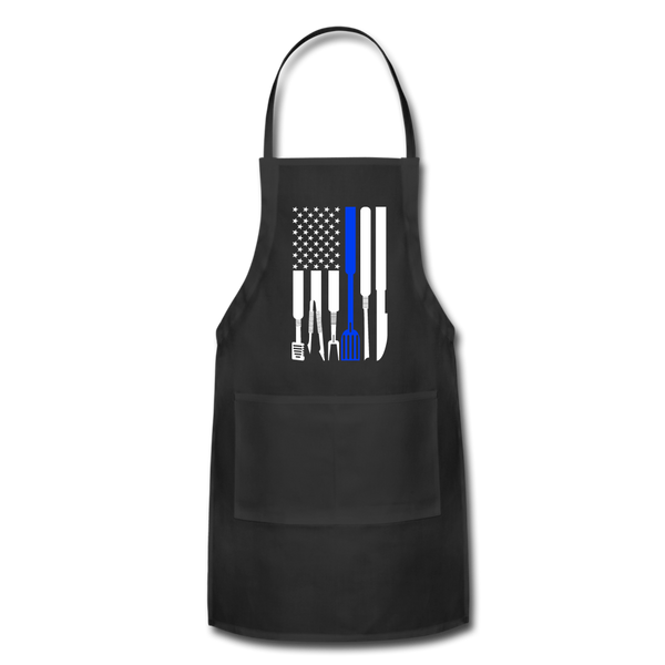 American Flag Grilling Tools Thin Blue Line Police Support Adjustable Apron - black