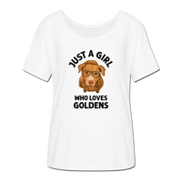 Just a Girl Who Loves Goldens Women’s Flowy T-Shirt - white