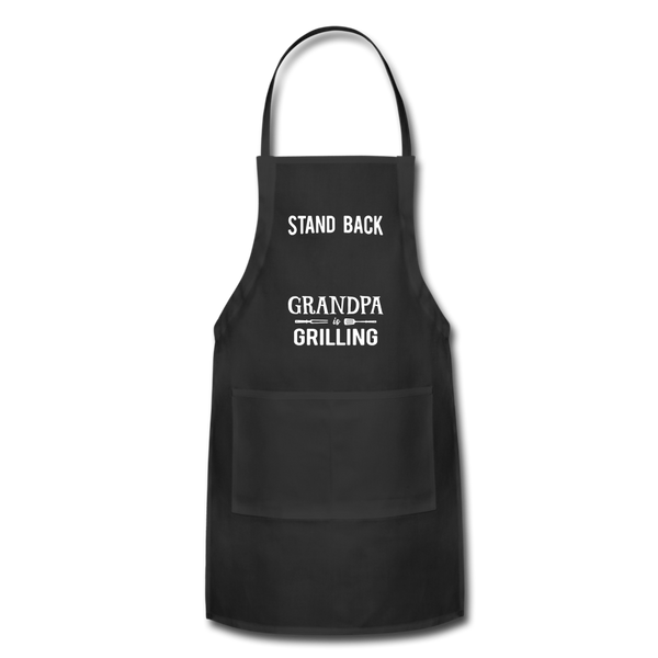 Stand Back Grandpa Is Grilling Blank Adjustable Apron - black