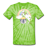 Unicorn Leprecorn St Patricks Day Unisex Tie Dye T-Shirt - spider lime green
