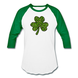 Leopard Print Shamrock Baseball T-Shirt - white/kelly green