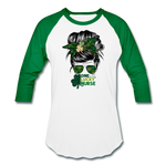 One Lucky Nurse Messy Bun St. Patrick's Day Baseball T-Shirt - white/kelly green