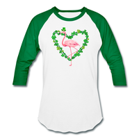 Flamingo Shamrock St. Patrick's Day Baseball T-Shirt - white/kelly green