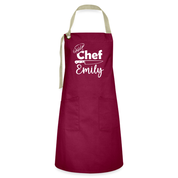 Chef Emily Artisan Apron - burgundy/khaki