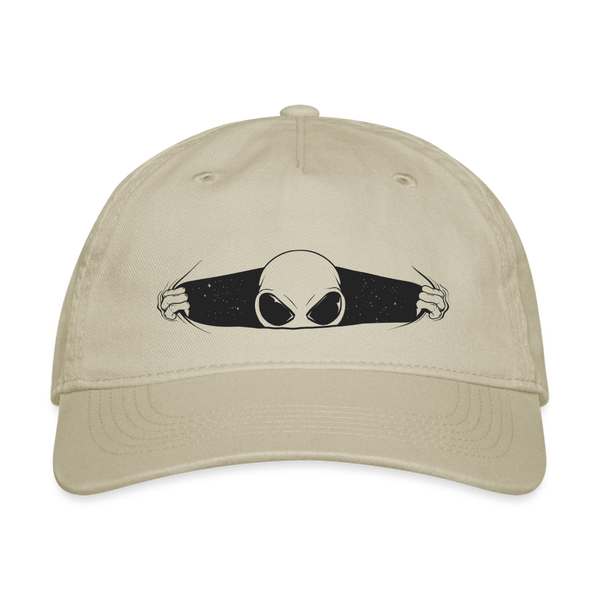 Peeking Grey Alien Organic Baseball Cap - khaki