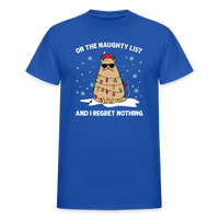On the Naughty List and I Regret Nothing Cat Christmas Gildan Ultra Cotton Adult T-Shirt - royal blue