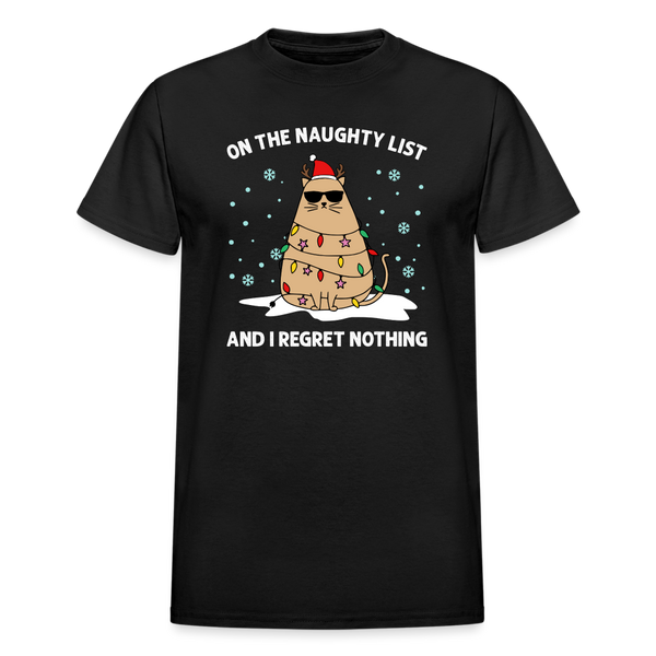 On the Naughty List and I Regret Nothing Cat Christmas Gildan Ultra Cotton Adult T-Shirt - black