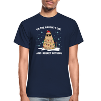 On the Naughty List and I Regret Nothing Cat Christmas Gildan Ultra Cotton Adult T-Shirt - navy