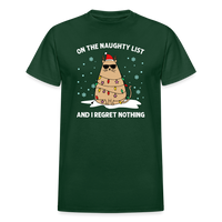 On the Naughty List and I Regret Nothing Cat Christmas Gildan Ultra Cotton Adult T-Shirt - forest green